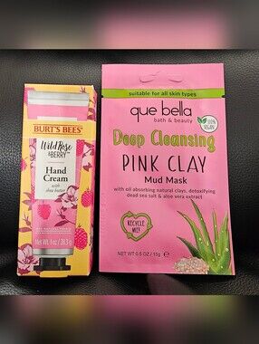 Burt's Bees Wild Rose & Berry Hand Cream + Pink Clay Mud Mask New